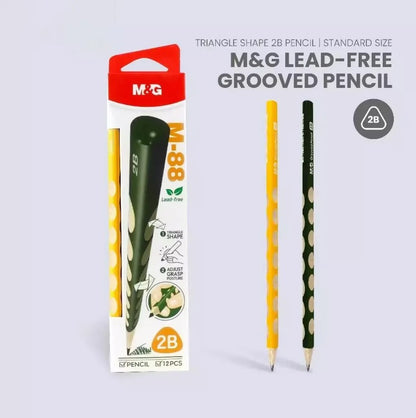 M&G Chenguang M-88 Lead-Free Grooved 2B Triangular Wooden Pencils – Ergonomic Grip, Break-Resistant, 12-Pack, School & Office Use - No: AWP307E8