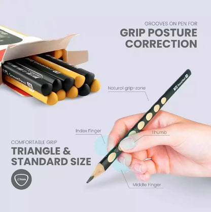 M&G Chenguang M-88 Lead-Free Grooved 2B Triangular Wooden Pencils – Ergonomic Grip, Break-Resistant, 12-Pack, School & Office Use - No: AWP307E8