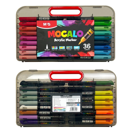 M&G Chenguang Mocalo Acrylic Brush Markers – 36 Vibrant Colors, Water-Based Paint Pens with Flexible Brush Tip, Premium Storage Case - No: APMT80H4