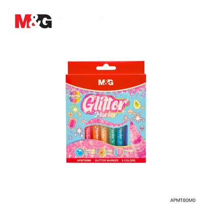 M&G Chenguang Glitter Markers Set – 6 Pastel Glitter Colours, Premium Fine Tip, Quick Dry, Liquid Glitter Ink for Crafts, Cards & Creative Art - No: APMT80M0