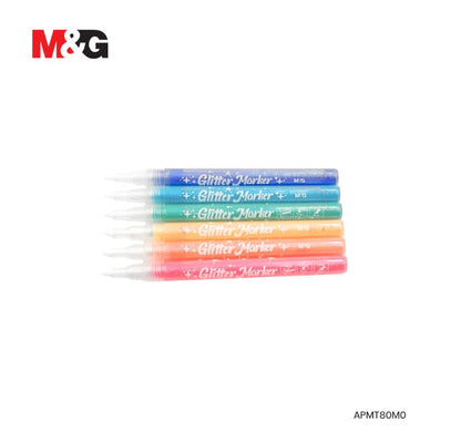 M&G Chenguang Glitter Markers Set – 6 Pastel Glitter Colours, Premium Fine Tip, Quick Dry, Liquid Glitter Ink for Crafts, Cards & Creative Art - No: APMT80M0
