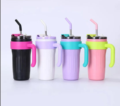 860ml Vacuum Insulated Tumbler with Handle & Straw – Stainless Steel Leakproof Travel Mug for Hot & Cold Drinks