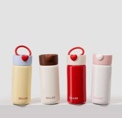 DILLER Vacuum Insulated Stainless Steel Flask with Heart Lid – 200ml Leakproof Travel Coffee & Tea Bottle