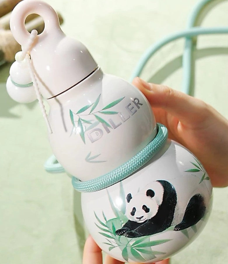 DILLER Gourd-Shaped Vacuum Insulated Stainless Steel Water Bottle with Strap – 360ml Leakproof Flask