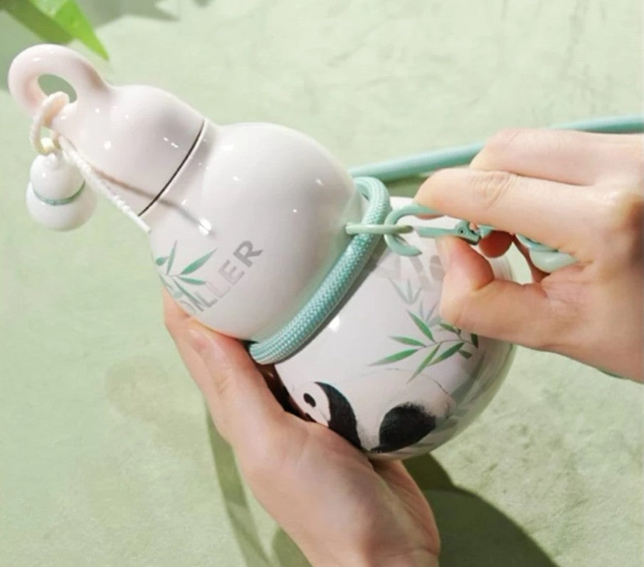 DILLER Gourd-Shaped Vacuum Insulated Stainless Steel Water Bottle with Strap – 360ml Leakproof Flask