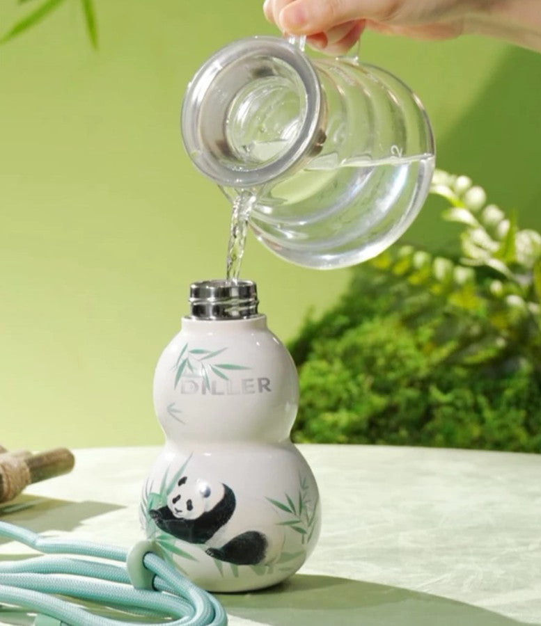 DILLER Gourd-Shaped Vacuum Insulated Stainless Steel Water Bottle with Strap – 360ml Leakproof Flask