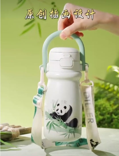 DILLER Panda Vacuum Insulated Water Bottle with Carry Strap & Handle – 520ml