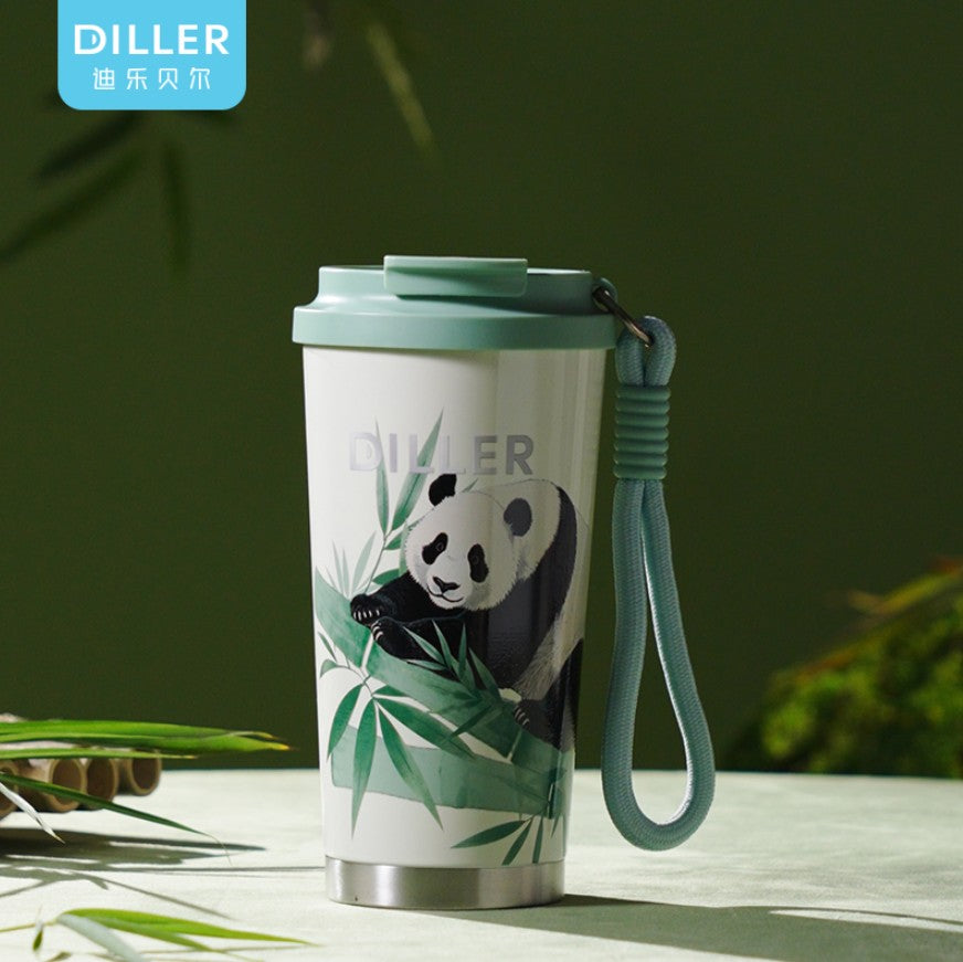 DILLER Panda Vacuum Insulated Travel Tumbler with Lid & Carry Strap – 560ml
