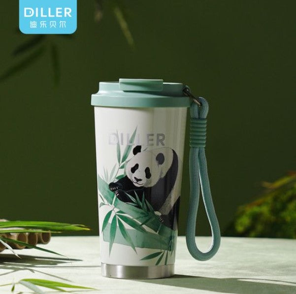 DILLER Panda Vacuum Insulated Travel Tumbler with Lid & Carry Strap – 560ml