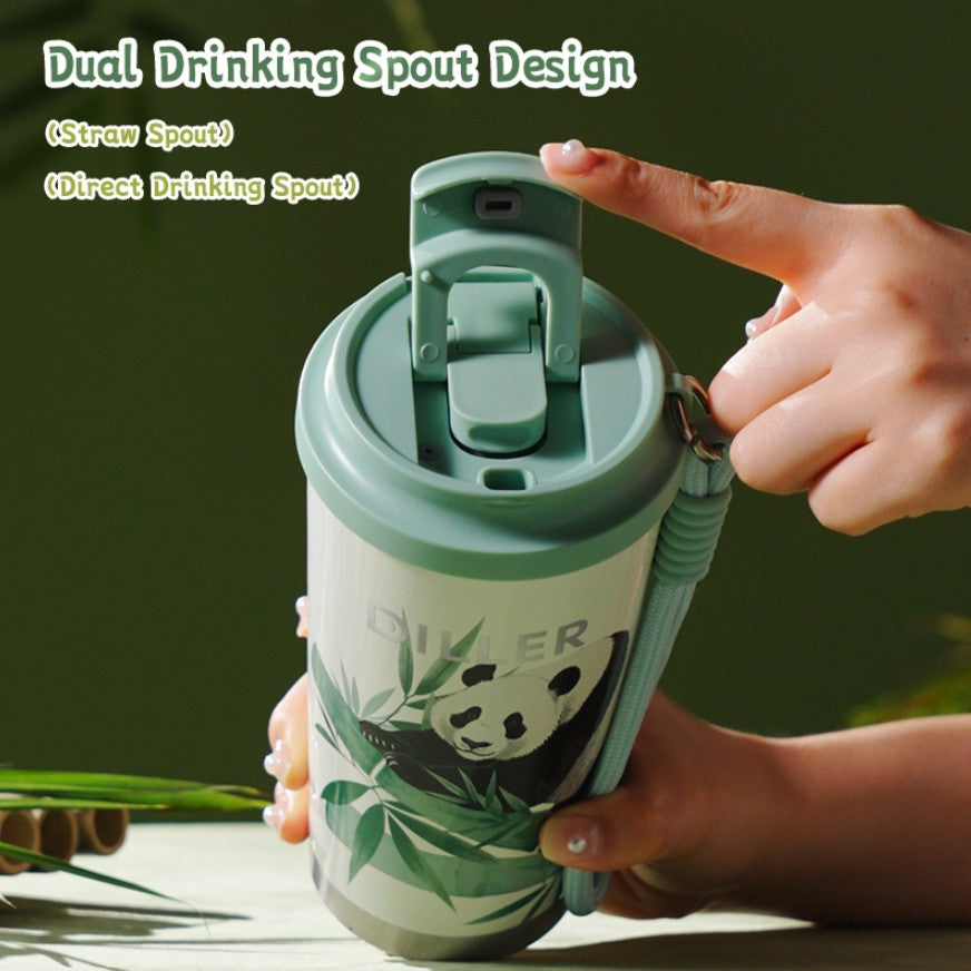 DILLER Panda Vacuum Insulated Travel Tumbler with Lid & Carry Strap – 560ml