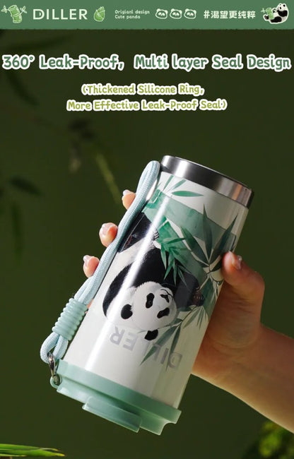 DILLER Panda Vacuum Insulated Travel Tumbler with Lid & Carry Strap – 560ml