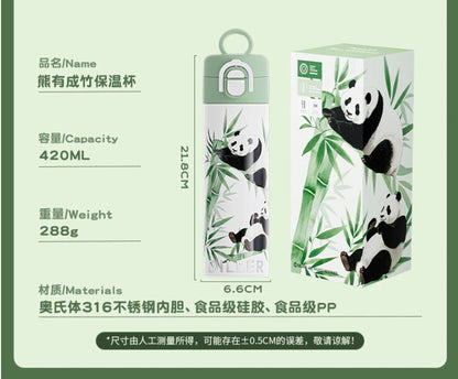 DILLER Panda Vacuum Insulated Water Bottle 420ml – Stainless Steel Thermal Flask with One-Touch Lid