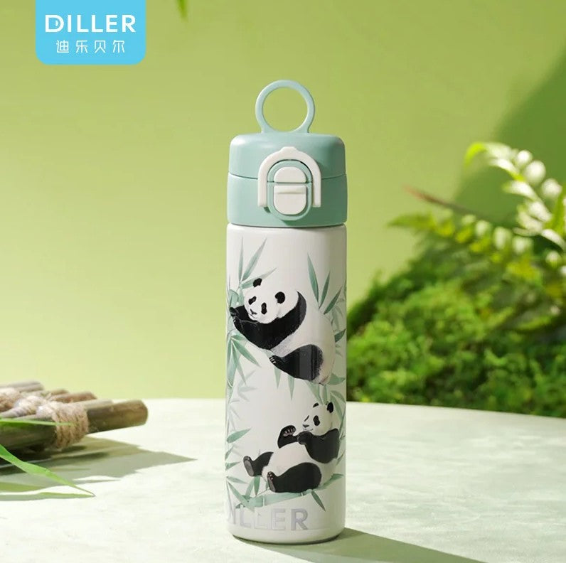 DILLER Panda Vacuum Insulated Water Bottle 420ml – Stainless Steel Thermal Flask with One-Touch Lid