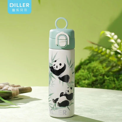 DILLER Panda Vacuum Insulated Water Bottle 420ml – Stainless Steel Thermal Flask with One-Touch Lid