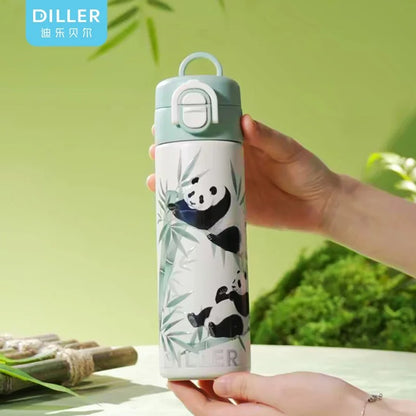 DILLER Panda Vacuum Insulated Water Bottle 420ml – Stainless Steel Thermal Flask with One-Touch Lid