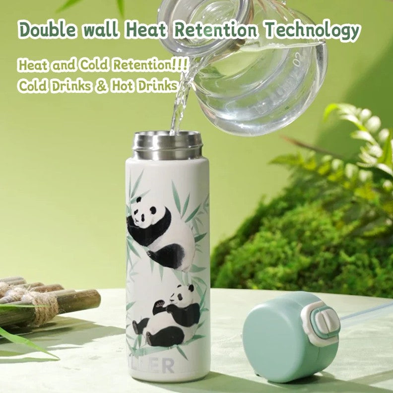 DILLER Panda Vacuum Insulated Water Bottle 420ml – Stainless Steel Thermal Flask with One-Touch Lid