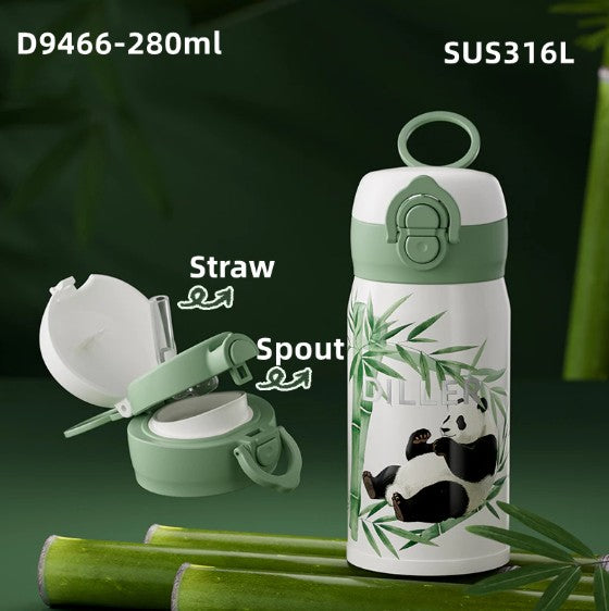 DILLER Panda Vacuum Insulated Water Bottle 280ml – Stainless Steel Thermal Flask with One-Touch Lock Lid