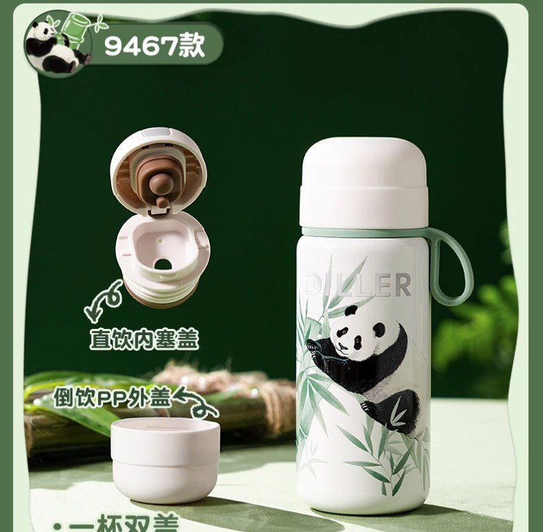DILLER Panda Vacuum Insulated Bottle with Cup Lid – 300ml Stainless Steel Thermal Flask | Portable Travel Bottle