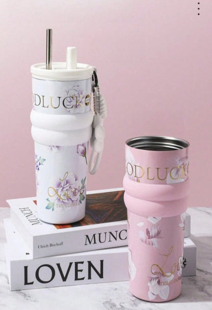 710ml Vacuum Insulated Tumbler with Straw & Handle – Leakproof Stainless Steel Travel Cup with Carry Strap