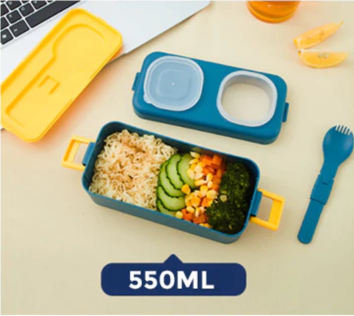 550ml Lunch Box with Sauce Container & Cutlery Set – Portable Food Storage Box for School, Office & Travel