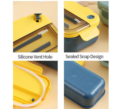 1100ml Lunch Box with Divider & Built-in Cutlery – Leak-Resistant Food Container for School, Office & Travel