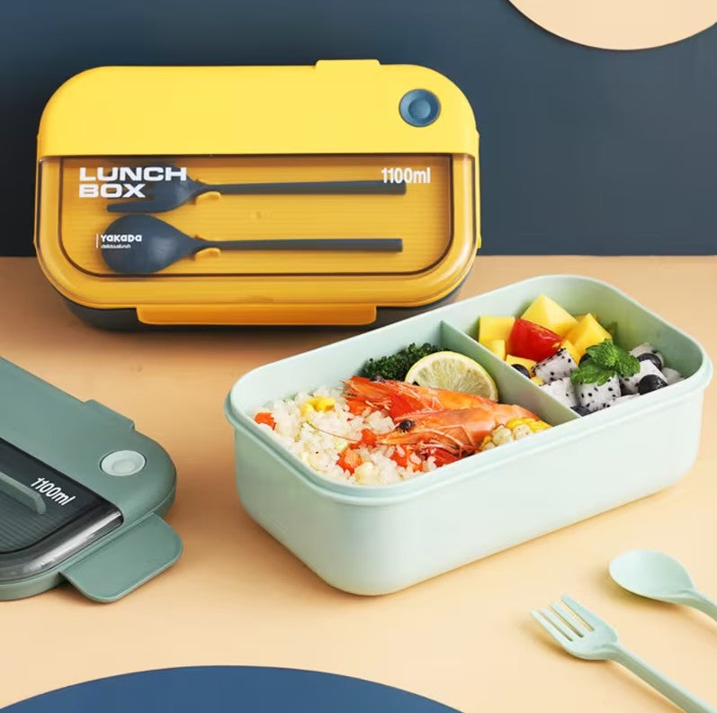 1100ml Lunch Box with Divider & Built-in Cutlery – Leak-Resistant Food Container for School, Office & Travel