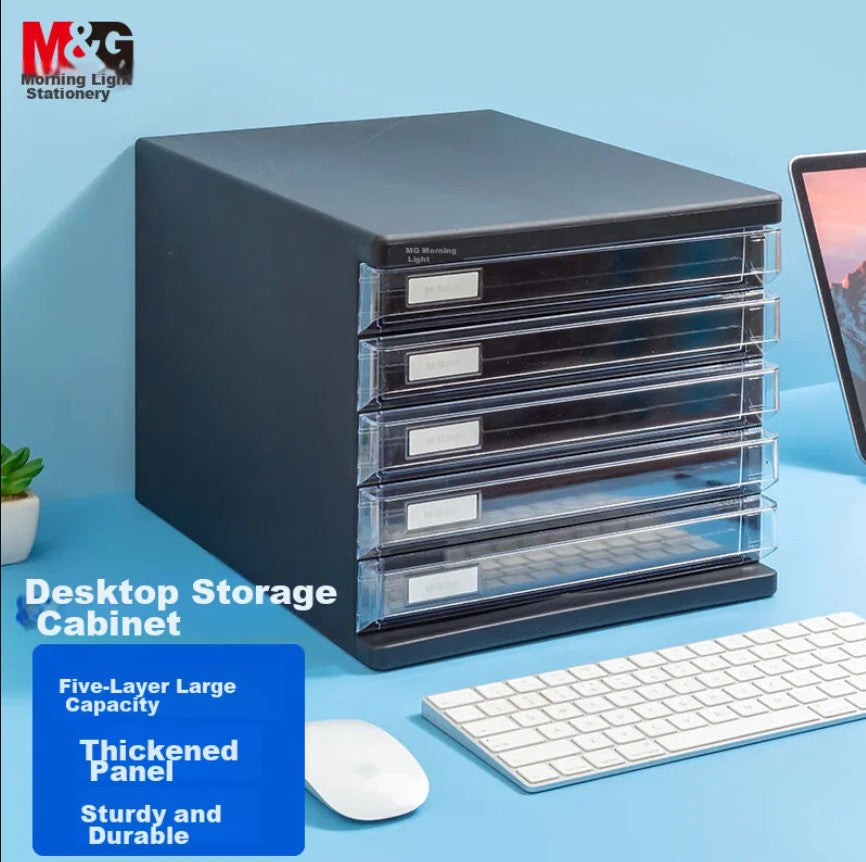 M&G Chenguang 5-Drawer Desktop Document Organizer – Plastic Storage Cabinet for A4 Files & Office Supplies - No: ADM95296