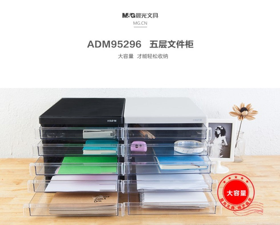 M&G Chenguang 5-Drawer Desktop Document Organizer – Plastic Storage Cabinet for A4 Files & Office Supplies - No: ADM95296