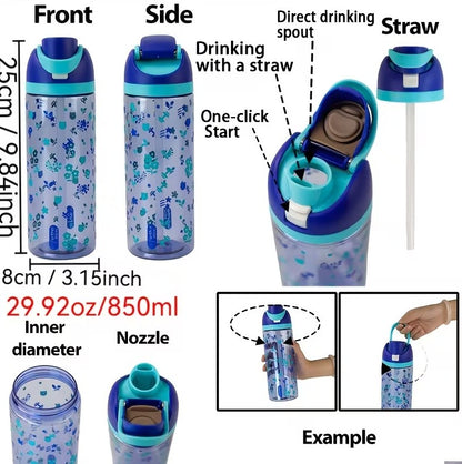 Go Further 850ml Water Bottle with Straw – Leak-Resistant Sports & School Bottle, 29.92oz