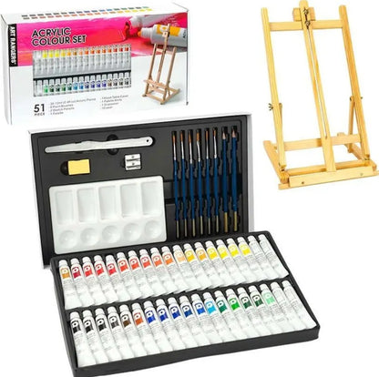 Art Rangers 51-Piece Acrylic Colour Painting Set with Wooden Table Easel - No:38012