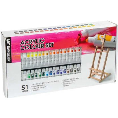Art Rangers 51-Piece Acrylic Colour Painting Set with Wooden Table Easel - No:38012