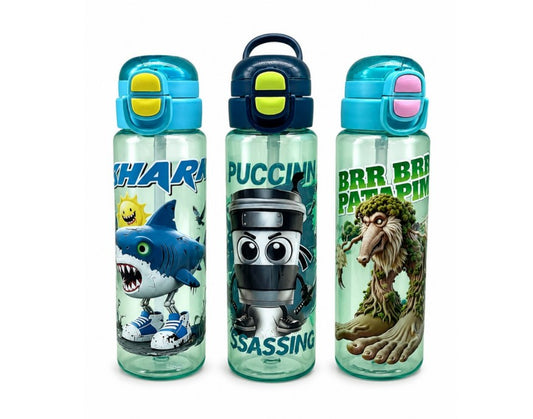 Kids Cartoon Water Bottle with Straw & Flip-Top Lid – 900ml - 1pcs - Assorted Color