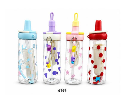 800ml Kids Water Bottle with Straw, Carry Strap & Protective Silicone Sleeve - 1pcs - Assorted Color