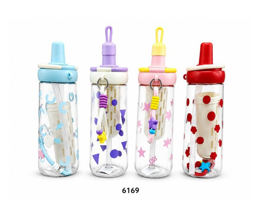 800ml Kids Water Bottle with Straw, Carry Strap & Protective Silicone Sleeve - 1pcs - Assorted Color