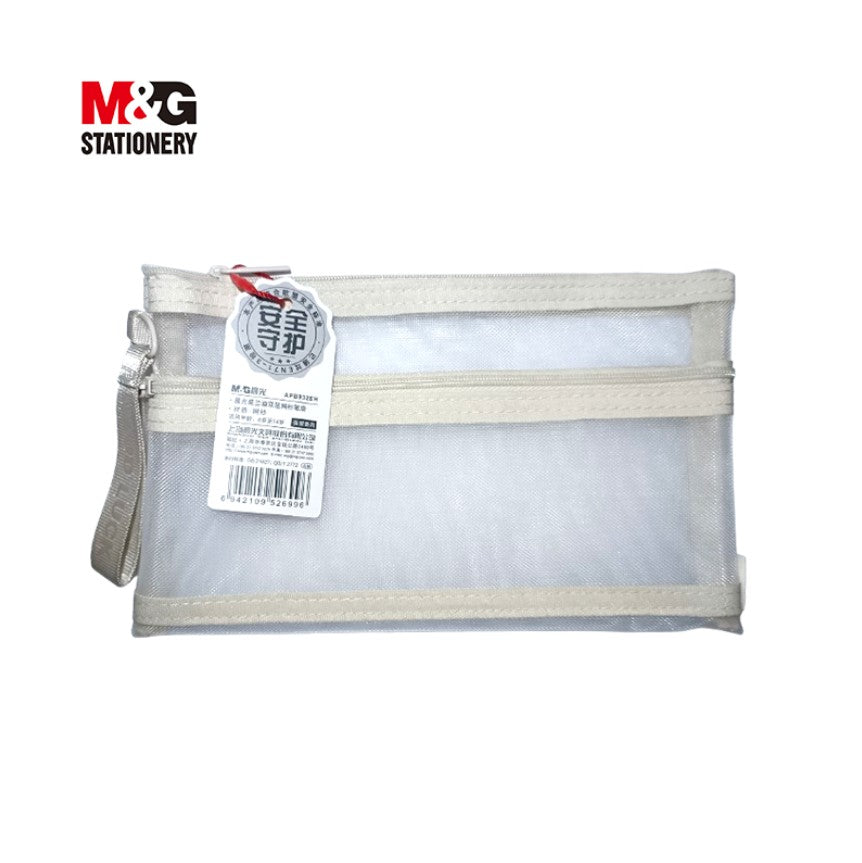 M&G Chenguang Double-Layer Large Capacity Mesh Pencil Case – 230 × 130 mm, Durable Zippered Stationery Pouch  - 1pcs - No: APB932EH