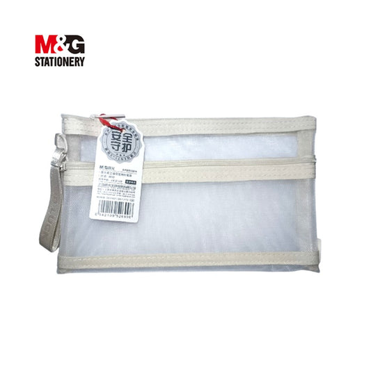 M&G Chenguang Double-Layer Large Capacity Mesh Pencil Case – 230 × 130 mm, Durable Zippered Stationery Pouch  - 1pcs - No: APB932EH