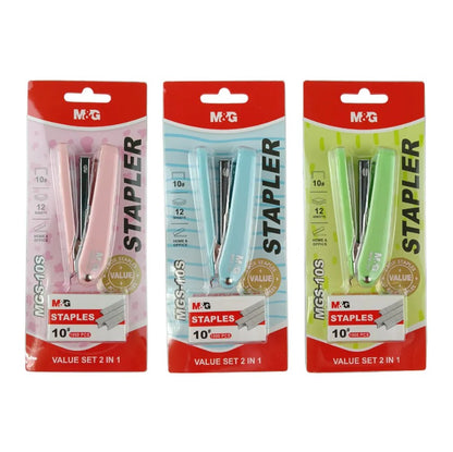 M&G Chenguang Compact Mini Stapler Set with 1000 No. 10 Staples – 2-in-1 Value Set, Assorted Colors - 1pcs - No: ABS916MJ
