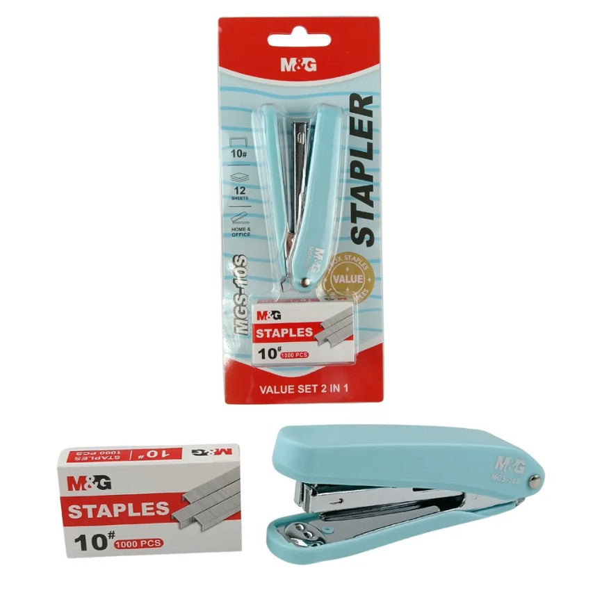 M&G Chenguang Compact Mini Stapler Set with 1000 No. 10 Staples – 2-in-1 Value Set, Assorted Colors - 1pcs - No: ABS916MJ