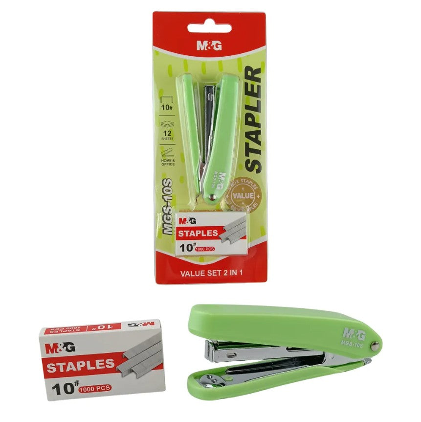 M&G Chenguang Compact Mini Stapler Set with 1000 No. 10 Staples – 2-in-1 Value Set, Assorted Colors - 1pcs - No: ABS916MJ
