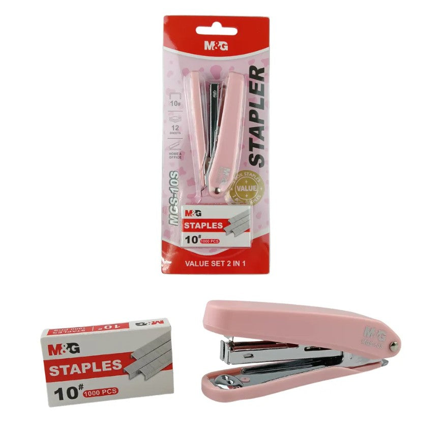 M&G Chenguang Compact Mini Stapler Set with 1000 No. 10 Staples – 2-in-1 Value Set, Assorted Colors - 1pcs - No: ABS916MJ
