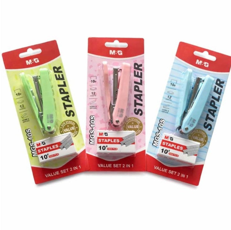 M&G Chenguang Compact Mini Stapler Set with 1000 No. 10 Staples – 2-in-1 Value Set, Assorted Colors - 1pcs - No: ABS916MJ