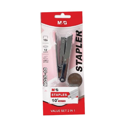 M&G Chenguang MG-10 Compact Metal Stapler Set with 1000 No. 10 Staples – 2-in-1 Value Set, Assorted Colors - 1pcs - No: ABS916ME