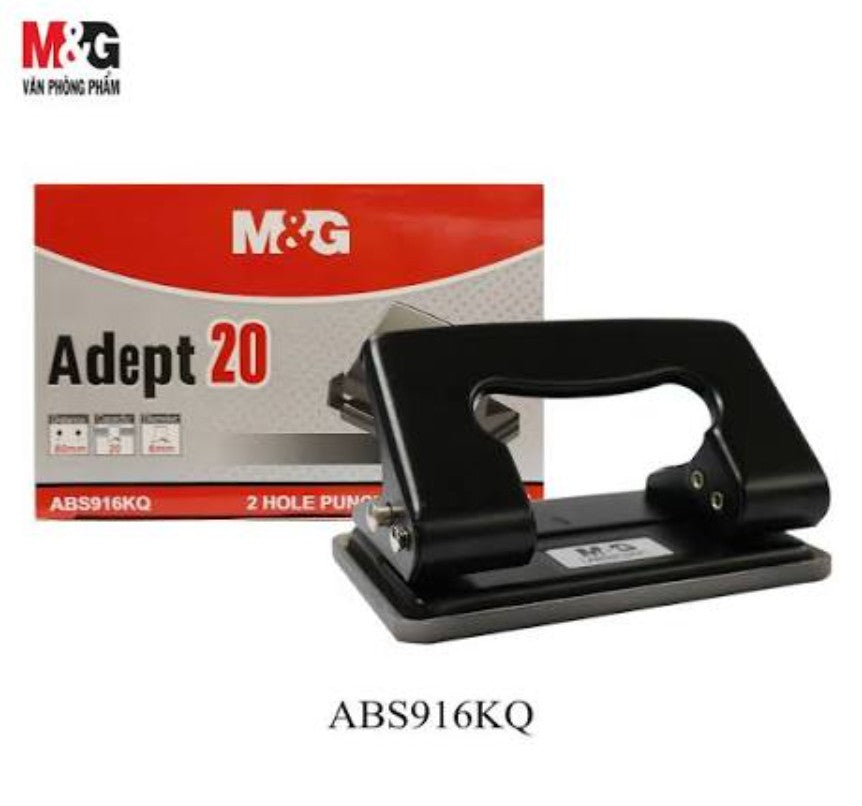 M&G Chenguang Heavy Duty 2-Hole Paper Punch – 20 Sheets Capacity, 80mm Hole Distance, 6mm Hole Diameter - No: ABS916KQ