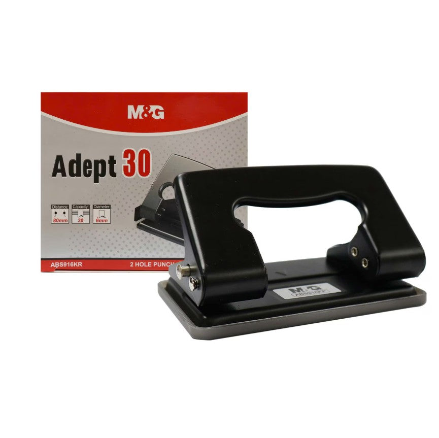 M&G Chenguang Heavy Duty 2-Hole Paper Punch – 30 Sheets Capacity, 80mm Hole Distance, 6mm Hole Diameter - No: ABS916KR