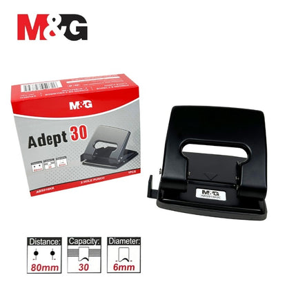 M&G Chenguang Heavy Duty 2-Hole Paper Punch – 30 Sheets Capacity, 80mm Hole Distance, 6mm Hole Diameter - No: ABS916KR