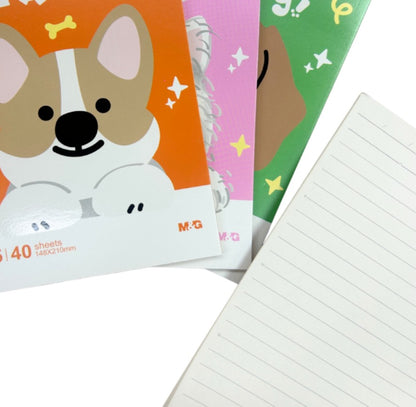 M&G Chenguang A5 Glue Book  – Ruled Notebook, 40 Sheets, 148 × 210 mm, Assorted Puppy Party Designs - 40 Sheets - No: APNBC043