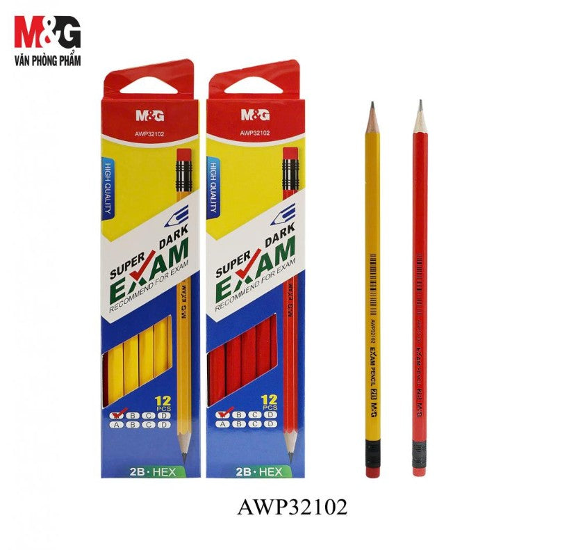 M&G Chenguang Exam 2B Pencils – 12 Pieces, Super Dark Graphite, Hexagonal Barrel, Exam & Writing Pencils - No: AWP32012