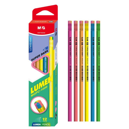 M&G Chenguang Lumen Pencils HB – Set of 12 Assorted Colors, Super Dark Graphite, Smooth Writing & Drawing Pencils, No: AWP309A8