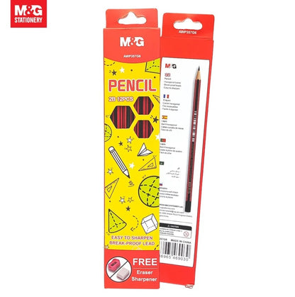 M&G Chenguang 2B Graphite Pencils – Pack of 12, Break-Resistant Lead, Easy to Sharpen, Includes Free Eraser & Sharpener - No: AWP357G6