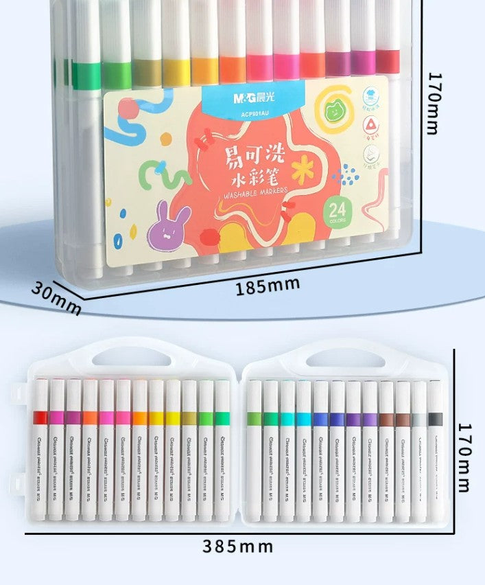 M&G Chenguang Washable Watercolor Pens, Triangular Barrel , Colors Painting Set - 24 Colors - No: ACP901AU
